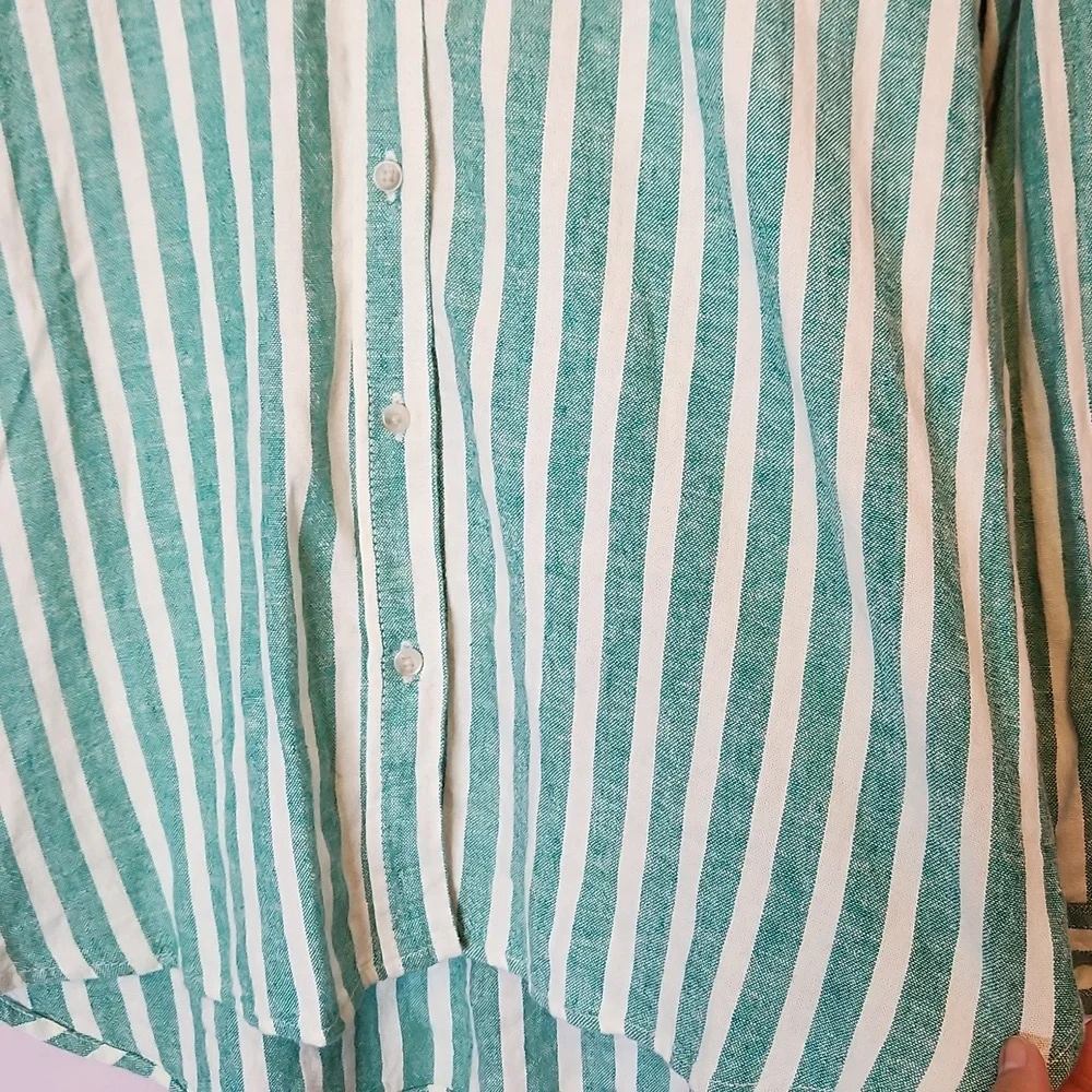 UNIVERSAL THREAD Linen Blend Women’s Green and White Striped Shirt, size S - Picture 4 of 12